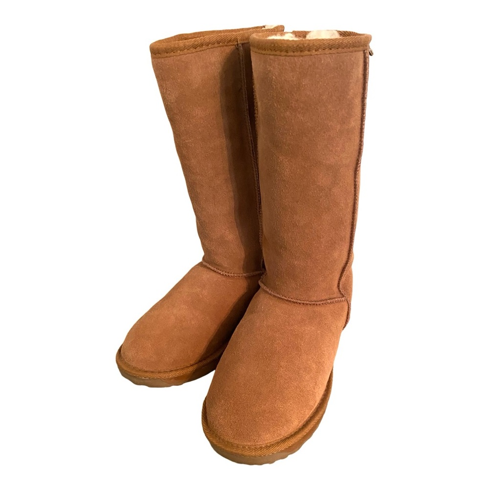 Emu Women’s Suede Boots 6 Mid Calf Camel Merino Wool Lined Leather Pull On New - Picture 2 of 6